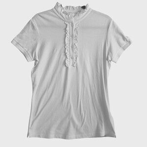 Neiman Marcus Ruffle Collar Top Womens Medium Flounce Neck White Short Sleeve